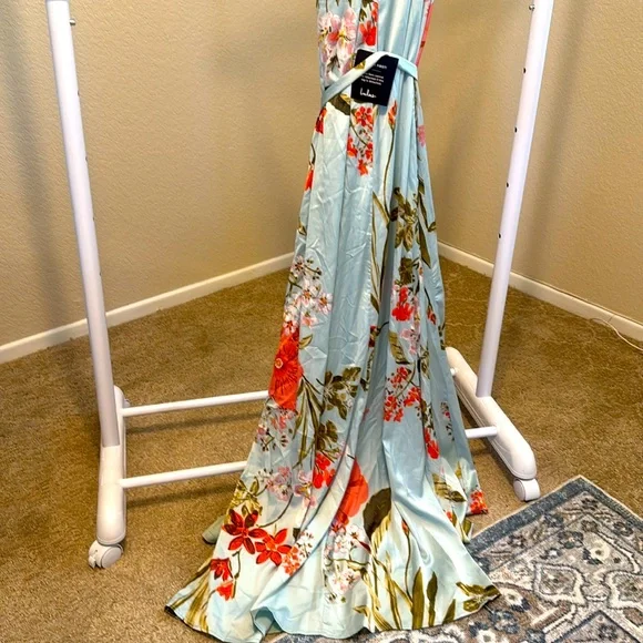 Lulus Still The One Sage Green Floral Print Satin Maxi Dress! Brand new! - Picture 10 of 11